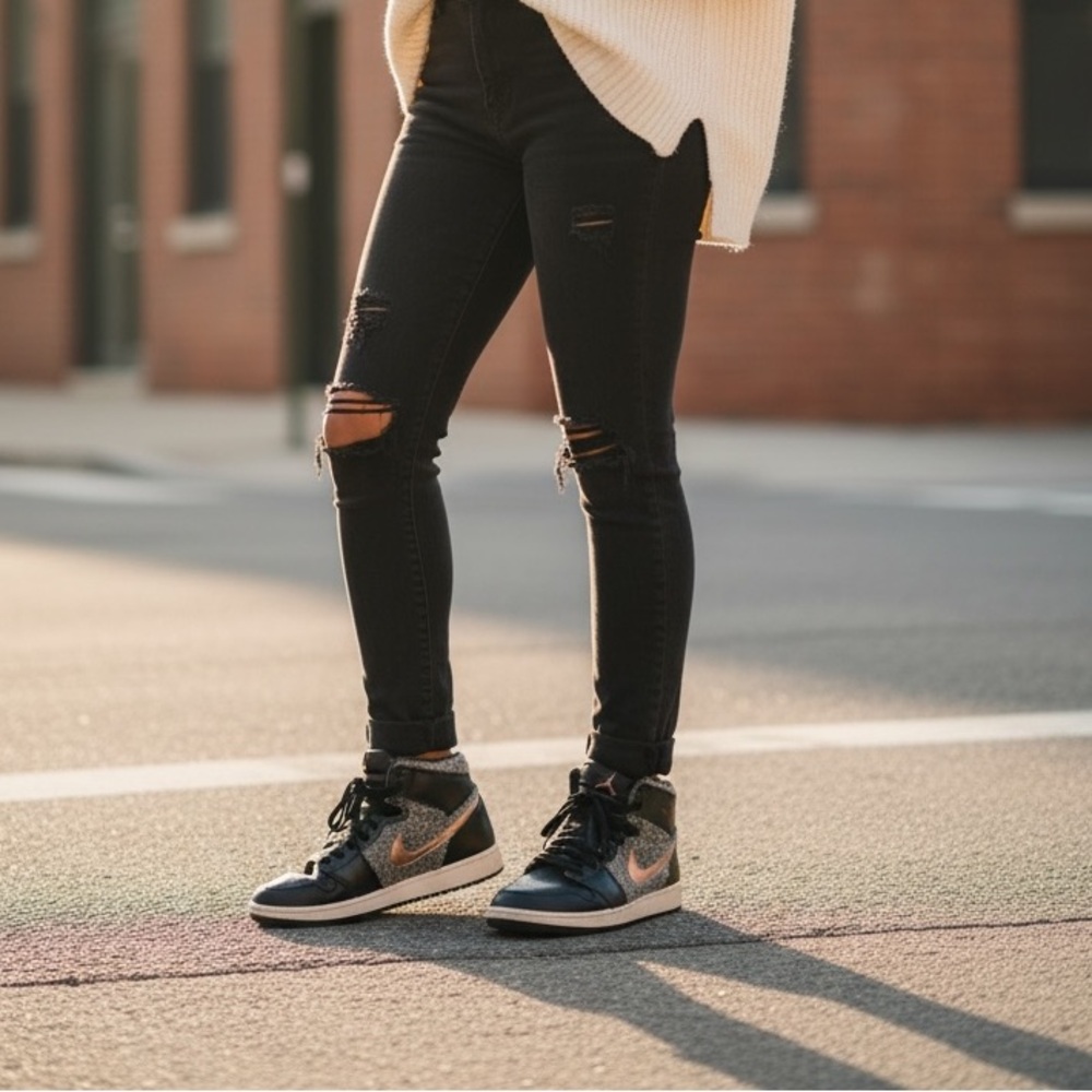 Jordan Kids Black and Gold Fuzzy Sneakers